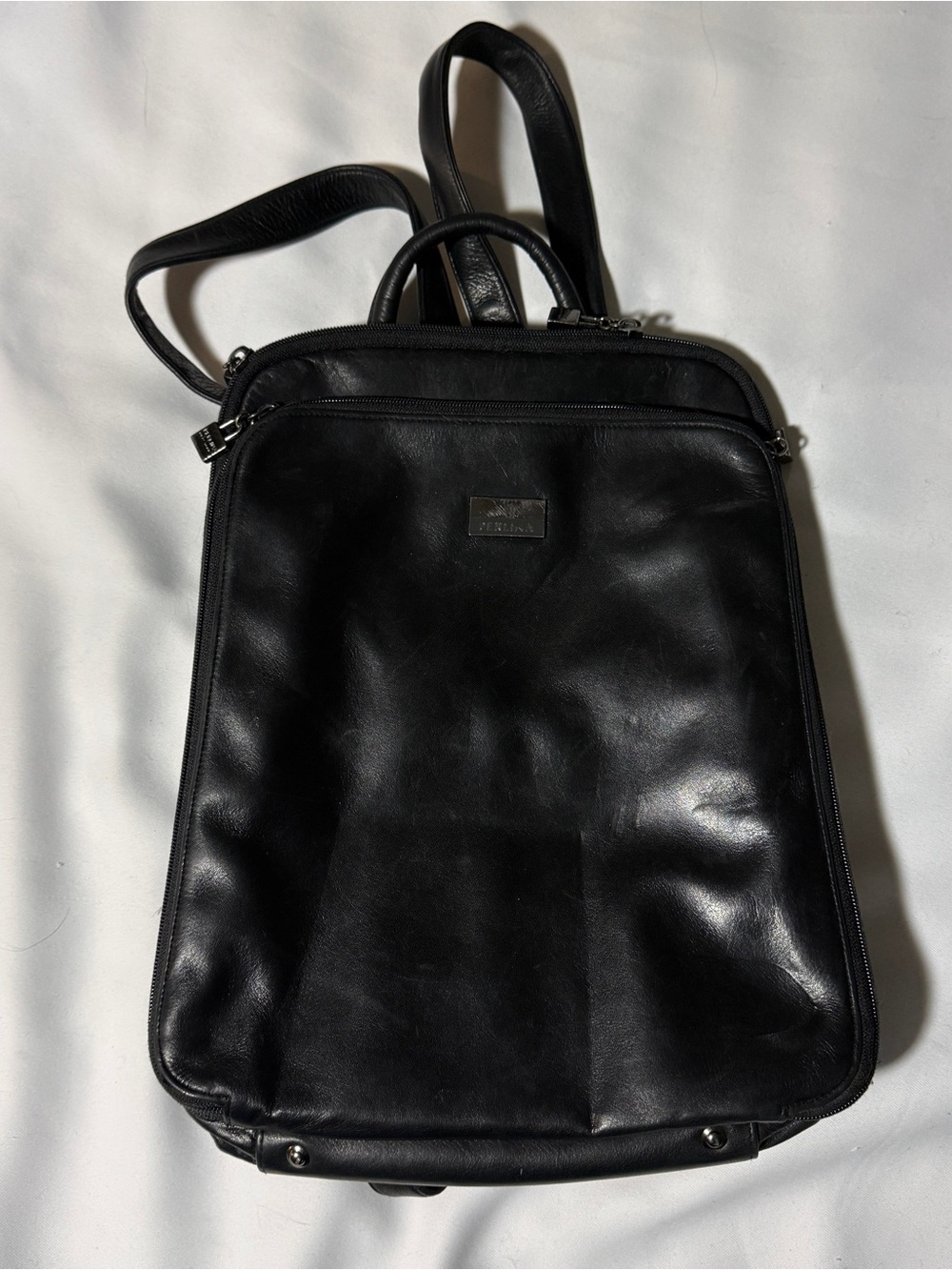 Perlina Black Leather Backpack